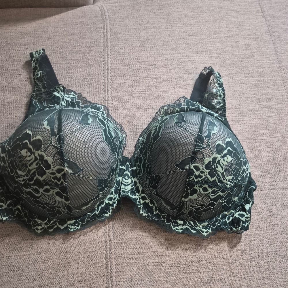 Curve Muse Bra Green  Floral Lace Underwire Coverage